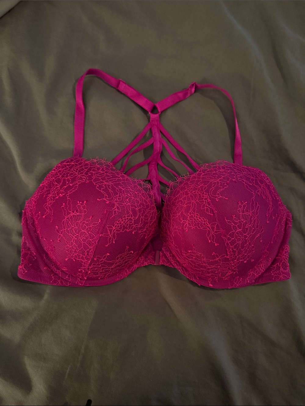 Victoria's Secret Fuchsia Lace Strappy Push-Up Bra